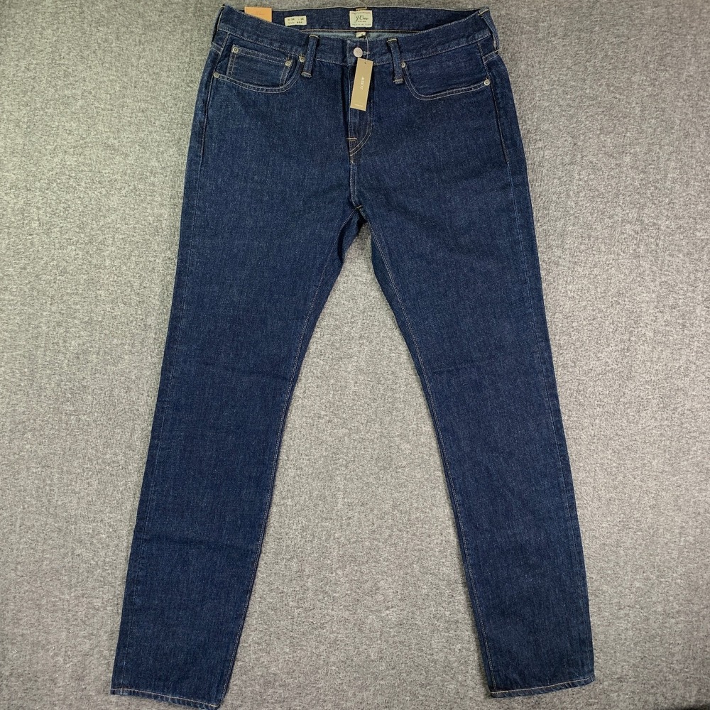 J Crew 484 Jeans Men 34x34 Dark Blue Wash Denim Slim Tapered Modern NEW